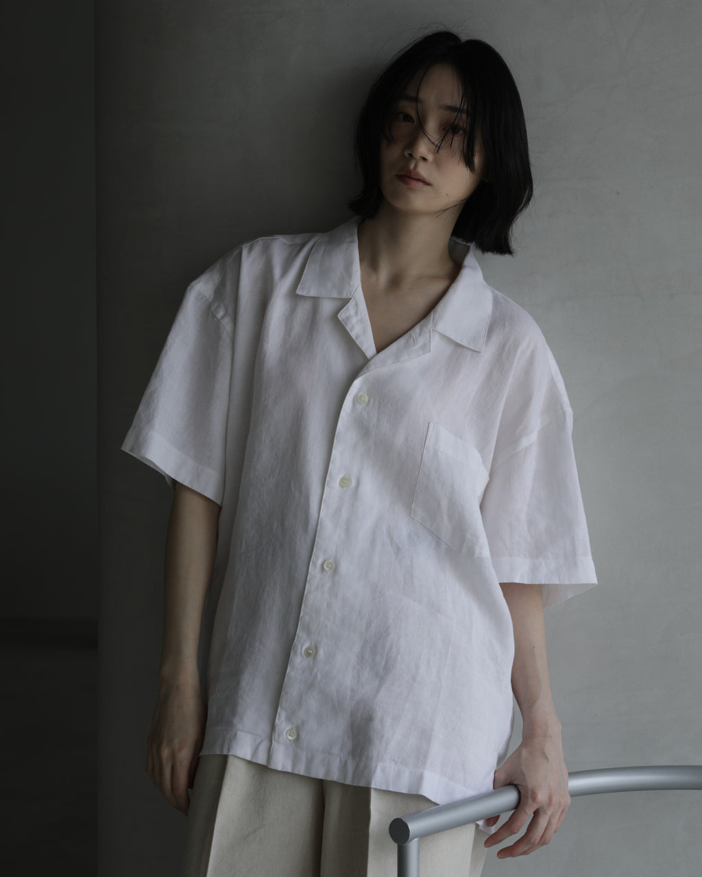 和紙 開襟シャツ 白（ユニセックス）