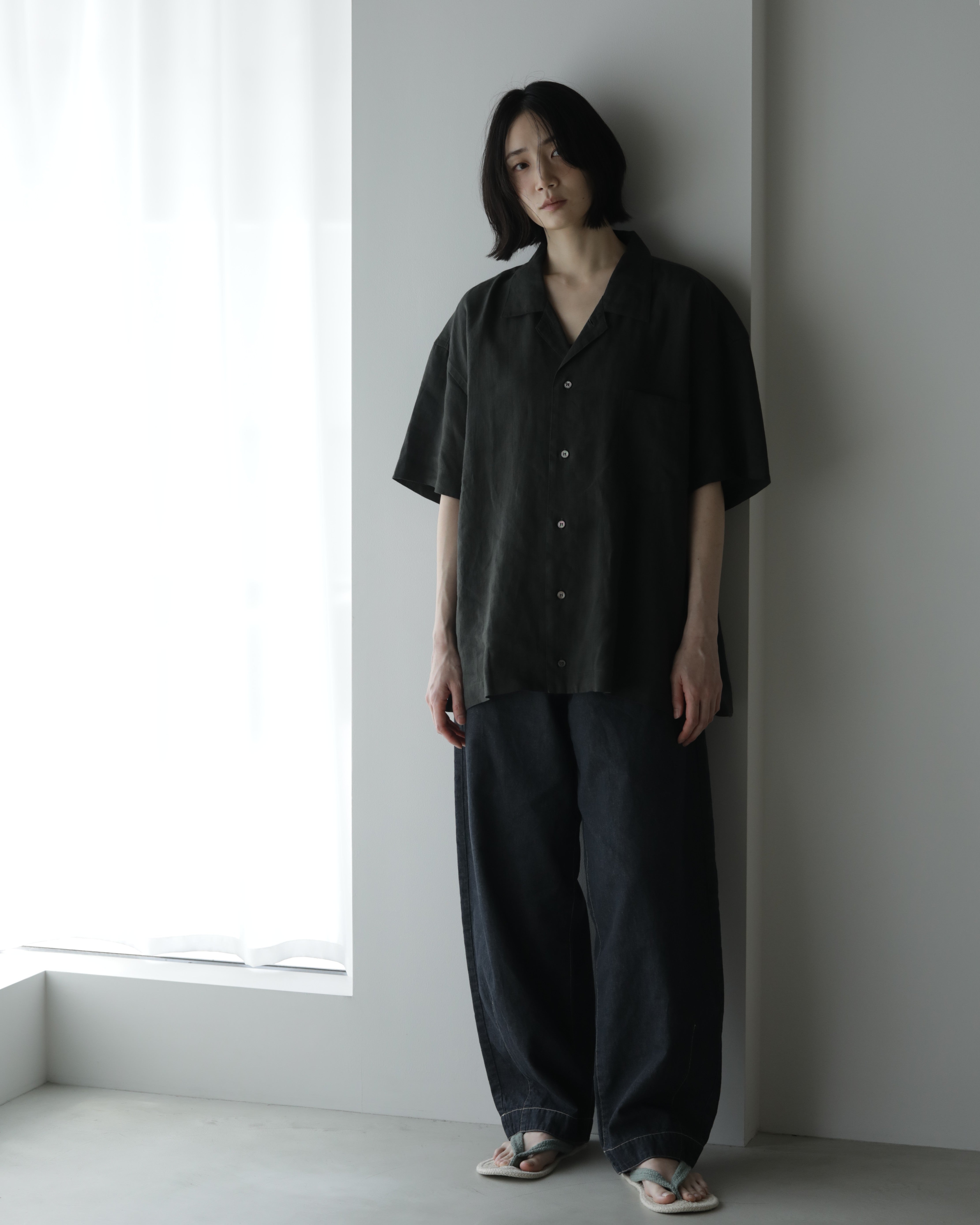Washi Open-Collar Shirt Sumi Black（unisex） – ECLECT