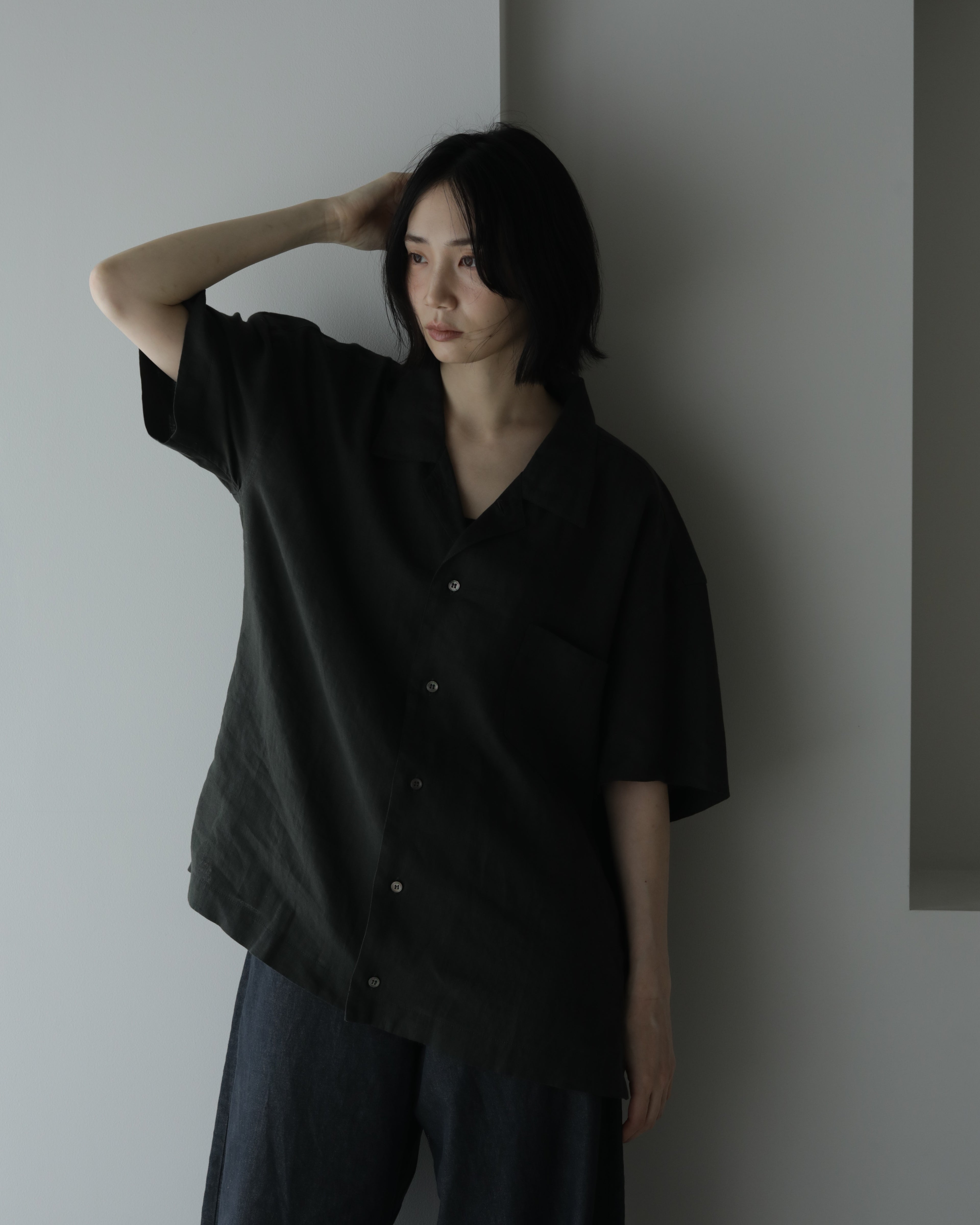和紙 開襟シャツ 墨黒（ユニセックス）