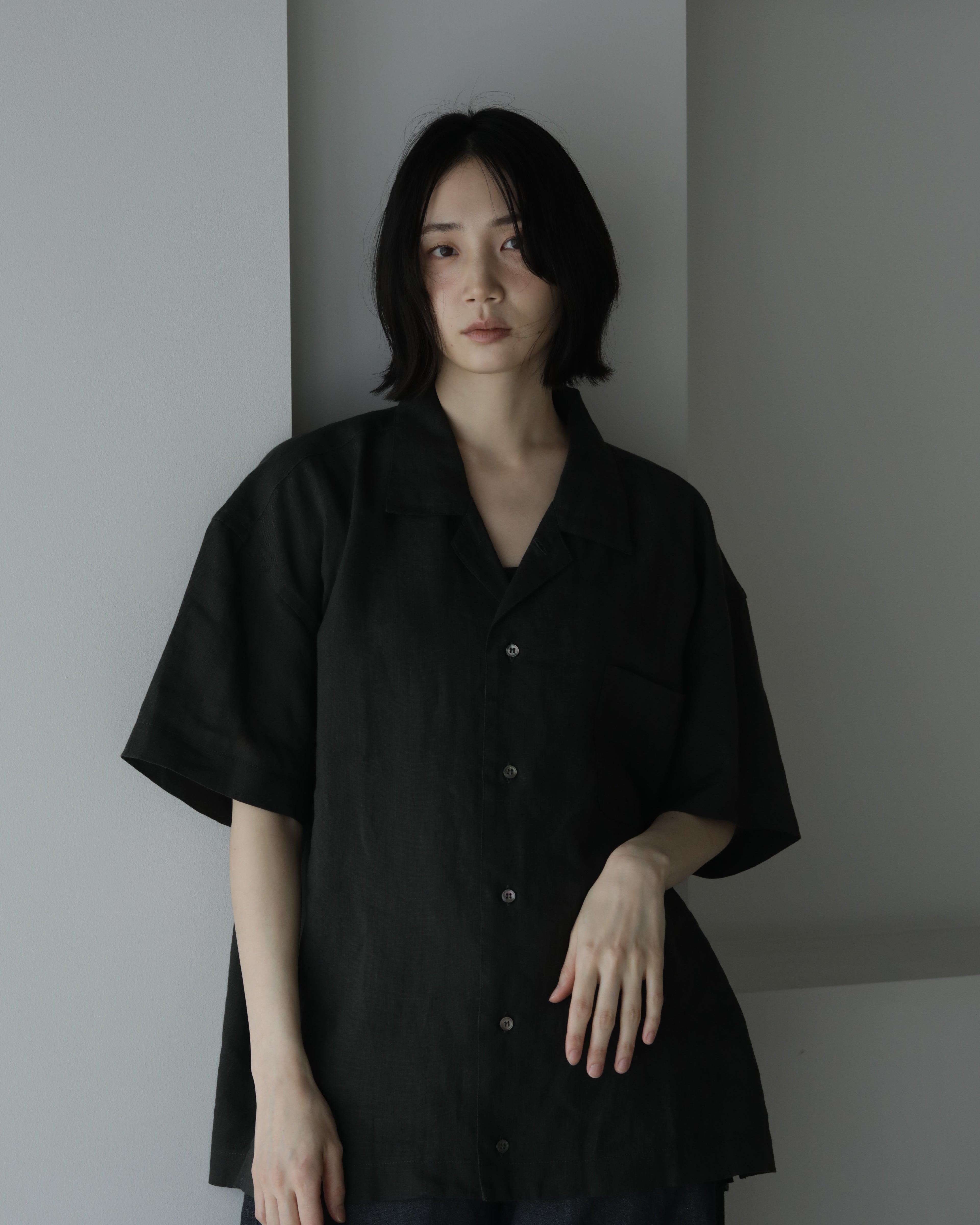 和紙 開襟シャツ 墨黒（ユニセックス）