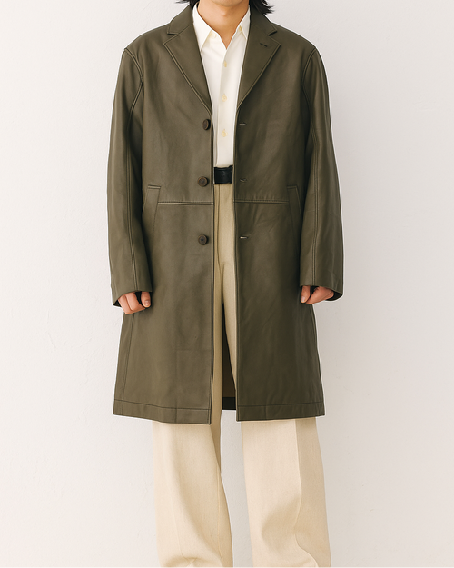 Leather coat Olive Unisex